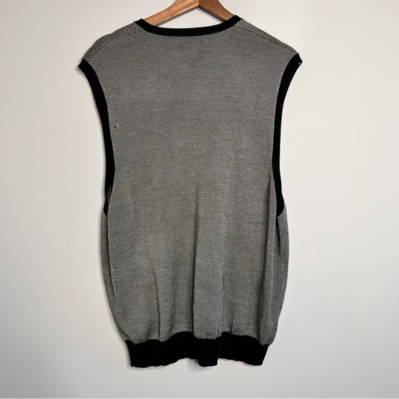 Polo Golf Mens Size Large Silk Cotton Black White Knit Sweater Vest V Neck - Picture 2 of 11